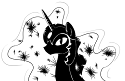 Size: 1280x827 | Tagged: safe, artist:derkrazykraut, character:nightmare moon, character:princess luna, female, monochrome, silhouette, solo
