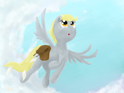 Size: 1600x1200 | Tagged: safe, artist:nemo2d, character:derpy hooves, species:pegasus, species:pony, cloud, cloudy, female, mail, mare, saddle bag, solo, underp