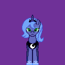 Size: 128x128 | Tagged: safe, artist:herooftime1000, character:princess luna, species:alicorn, species:pony, animated, chips, female, food, magic, mare, pixel art, potato chips, princess, purple background, s1 luna, simple background, solo