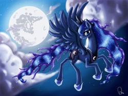 Size: 6000x4500 | Tagged: safe, artist:asadama, character:princess luna, absurd resolution, female, flying, mare in the moon, moon, night, solo