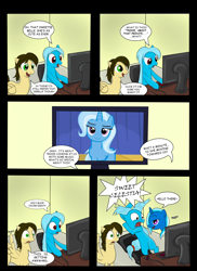 Size: 2550x3509 | Tagged: dead source, safe, artist:reikomuffin, character:trixie, oc, oc:unknown, species:pony, species:unicorn, g4, comic, computer, female, fourth wall, hello there, high res, mare, photoshop, scared, surprised, wingboner