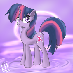 Size: 1400x1400 | Tagged: dead source, safe, artist:reikomuffin, character:twilight sparkle, character:twilight sparkle (unicorn), species:pony, species:unicorn, g4, abstract background, bed mane, female, looking at you, mare, solo