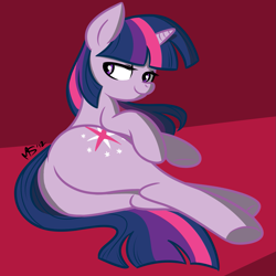 Size: 1155x1155 | Tagged: safe, artist:ashesg, artist:megasweet, character:twilight sparkle, species:pony, colored, female, grin, mare, on side, plot, seductive, smiling, solo, twibutt, underhoof