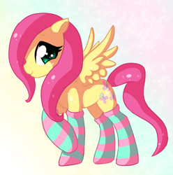 Size: 800x807 | Tagged: dead source, safe, artist:xnightmelody, character:fluttershy, species:pegasus, species:pony, g4, abstract background, adobe imageready, clothing, female, mare, socks, solo, striped socks