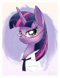 Size: 1950x2550 | Tagged: safe, artist:steffy-beff, character:twilight sparkle, clothing, collar, female, glasses, necktie, solo