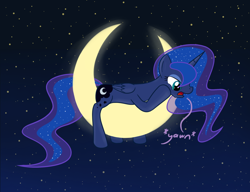 Size: 956x735 | Tagged: safe, artist:hip-indeed, character:princess luna, crescent moon, female, solo, tangible heavenly object, yawn