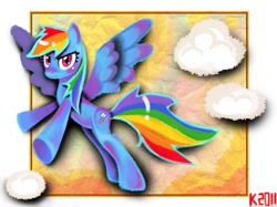 Size: 738x552 | Tagged: safe, artist:kaliptro, character:rainbow dash, species:pegasus, species:pony, cloud, cloudy, female, solo