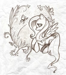 Size: 661x750 | Tagged: safe, artist:kaliptro, character:fluttershy, butterfly, sketch
