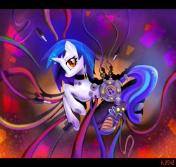 Size: 813x770 | Tagged: safe, artist:kaliptro, character:dj pon-3, character:vinyl scratch, species:pony, species:unicorn, augmented, biohacking, cable, cables, cyborg, female, red eyes, solo, wires