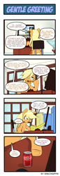 Size: 660x1914 | Tagged: safe, artist:reikomuffin, character:applejack, character:discord, comic, computer, dr pepper, drink, headphones, headset