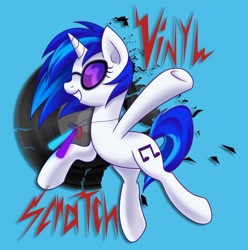 Size: 1024x1033 | Tagged: safe, artist:steffy-beff, character:dj pon-3, character:vinyl scratch, blue background, female, glowstick, simple background, solo