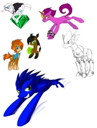 Size: 780x1024 | Tagged: safe, artist:xnightmelody, character:sonic the hedgehog, species:pony, archie comics, espio the chameleon, metal sonic, nicole, nicole the holo-lynx, ponified, rouge the bat, sally acorn, satam, sonic the hedgehog (series)