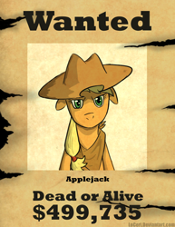 Size: 612x792 | Tagged: safe, artist:loceri, character:applejack, species:earth pony, species:pony, g4, bandana, female, floppy ears, mare, photoshop, poster, solo, wanted poster, western, wild west
