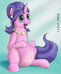 Size: 800x973 | Tagged: safe, artist:ratwhiskers, character:cookie crumbles, belly, big belly, earring, necklace, pearl, pregnant, solo