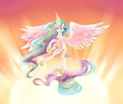 Size: 2600x2200 | Tagged: safe, artist:dream--chan, character:princess celestia, species:alicorn, species:pony, female, high res, magic, smiling, solo, sun work, sunrise