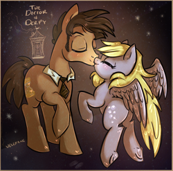 Size: 884x874 | Tagged: safe, artist:velexane, character:derpy hooves, character:doctor whooves, character:time turner, species:pegasus, species:pony, ship:doctorderpy, crossover, david tennant, doctor who, female, kissing, male, mare, ponified, shipping, straight, tenth doctor, the doctor