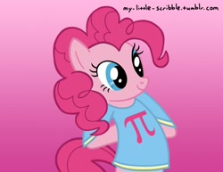 Size: 792x612 | Tagged: safe, artist:scribble, character:pinkie pie, species:pony, bipedal, clothing, female, pi, pinkie pi, pun, shirt, solo, t-shirt, π