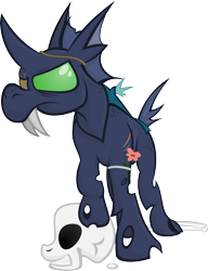 Size: 3416x4453 | Tagged: safe, artist:jittery-the-dragon, oc, oc only, species:changeling, eyepatch, simple background, skull, solo, transparent background, vector