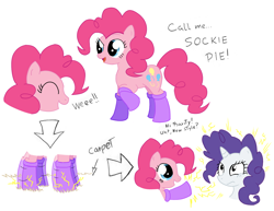 Size: 1686x1302 | Tagged: safe, artist:quarium, character:pinkie pie, character:rarity, alternate hairstyle, clothing, pinkie pie hair, socks, static electricity