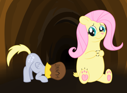Size: 868x640 | Tagged: safe, artist:hip-indeed, character:derpy hooves, character:fluttershy, bear, bearified, crossover, flutterbear, honey, paws, species swap, underpaw, winnie the pooh
