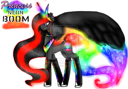 Size: 900x628 | Tagged: safe, artist:nekomellow, oc, oc only, oc:princess neon boom, species:alicorn, species:pony, alicorn oc, donut steel, neon pony, original species, red and black oc, solo