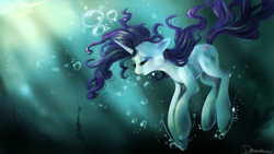 Size: 1920x1080 | Tagged: safe, artist:dream--chan, character:rarity, species:pony, species:unicorn, asphyxiation, bubble, drowning, eyes closed, female, solo, underwater, wallpaper, water