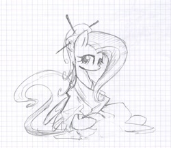 Size: 1280x1112 | Tagged: safe, artist:skutchi, character:fluttershy, chopsticks in hair, graph paper, kimono (clothing), pencil drawing, sketch, traditional art