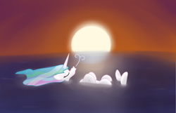 Size: 1126x723 | Tagged: safe, artist:hip-indeed, character:princess celestia, female, on back, solo, swimming