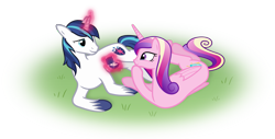 Size: 2441x1238 | Tagged: safe, artist:arvaus, character:princess cadance, character:shining armor, ship:shiningcadance, female, grass, levitation, magic, male, marriage proposal, ring, shipping, simple background, straight, tears of joy, transparent background, vector