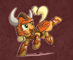 Size: 1000x823 | Tagged: safe, artist:elosande, character:applejack, armor, crossover, female, kicking, ronin warriors, solo