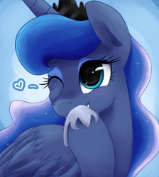 Size: 2400x2682 | Tagged: safe, artist:steffy-beff, character:princess luna, cute, female, giggling, heart, lunabetes, smiling, solo, wink