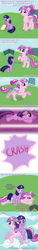 Size: 1000x6500 | Tagged: safe, artist:kuromi, character:princess cadance, character:twilight sparkle, ask, blank flank, book, bow, comic, filly, filly twilight sparkle, magic, ponytail, teen princess cadance, telekinesis, tumblr, younger