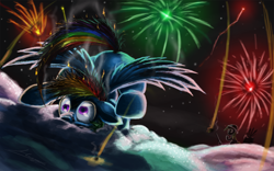 Size: 1920x1200 | Tagged: safe, artist:huussii, character:derpy hooves, character:rainbow dash, species:pegasus, species:pony, crash, duo, faceplant, female, fireworks, mare, night, rainbow crash, singed, snow, solo focus