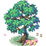 Size: 150x150 | Tagged: safe, artist:pix3m, character:fluttershy, 16-bit, animated, butterfly, female, pixel art, simple background, sleeping, solo, sprite, transparent background, tree, zzz