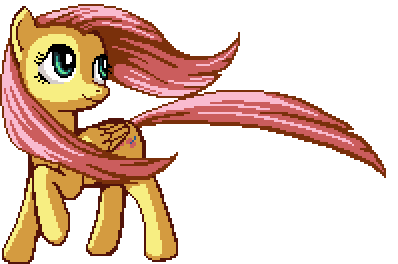 Size: 398x264 | Tagged: safe, artist:pix3m, character:fluttershy, species:pegasus, species:pony, animated, cutie mark, female, flowing mane, gif, looking back, mare, pixel art, simple background, smiling, solo, transparent background, windswept mane
