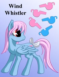 Size: 1200x1569 | Tagged: safe, artist:starbat, character:wind whistler, species:pegasus, species:pony, g1, blue background, cutie mark, female, gradient background, looking back, simple background, solo, tail bow