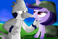 Size: 635x430 | Tagged: safe, artist:kaiamurosesei, oc, background pony strikes again, crossover, crossover shipping, female, mad (tv series), mad magazine, male, mordecai, my little war horse, regular show, shipping, straight, style emulation