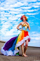 Size: 1976x2950 | Tagged: safe, artist:flying-fox, character:rainbow dash, species:human, clothing, cosplay, dress, gala dress, irl, irl human, photo, solo