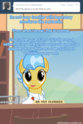 Size: 600x898 | Tagged: safe, artist:adiwan, character:doctor fauna, character:philomena, species:phoenix, ask, ask the vet pony, pet, tumblr