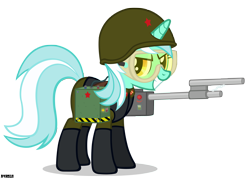 Size: 2500x1788 | Tagged: safe, artist:a4r91n, character:lyra heartstrings, boots, clothing, command and conquer, communism, crossover, female, goggles, grin, hoof boots, red alert, shock trooper, simple background, solo, soviet, transparent background, uniform, vector, weapon
