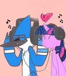 Size: 366x425 | Tagged: safe, artist:kaiamurosesei, character:twilight sparkle, ship:mordetwi, crossover, crossover shipping, female, male, mordecai, regular show, shipping, straight