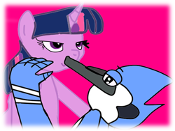 Size: 960x720 | Tagged: safe, artist:kaiamurosesei, character:twilight sparkle, ship:mordetwi, crossover, crossover shipping, female, kissing, male, mordecai, regular show, shipping, straight