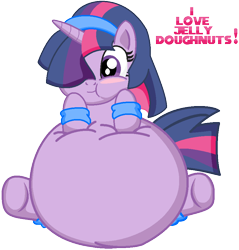 Size: 850x888 | Tagged: dead source, safe, artist:ikuntyphoon, character:twilight sparkle, character:twilight sparkle (unicorn), species:pony, species:unicorn, g4, adorafatty, belly, chubby cheeks, cute, fat, female, hair over one eye, impossibly large belly, mare, simple background, solo, stuffed, twiabetes, twilard sparkle