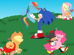 Size: 960x720 | Tagged: safe, artist:kaiamurosesei, character:rainbow dash, character:sonic the hedgehog, appleknux, crossover, crossover shipping, female, fluttertails, male, shadpie, shipping, sonic the hedgehog (series), sonicdash, straight