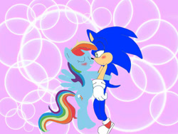 Size: 960x720 | Tagged: safe, artist:kaiamurosesei, character:rainbow dash, character:sonic the hedgehog, crossover, crossover shipping, female, interspecies, male, shipping, sonic the hedgehog (series), sonicdash, straight