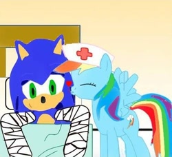 Size: 526x480 | Tagged: safe, artist:kaiamurosesei, character:rainbow dash, character:sonic the hedgehog, species:pony, crossover, crossover shipping, female, male, shipping, sonic the hedgehog (series), sonicdash, straight