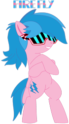 Size: 900x1602 | Tagged: safe, artist:ikuntyphoon, character:firefly, species:pegasus, species:pony, g1, 20% cooler, 80s, bipedal, crossed hooves, female, g1 to g4, generation leap, mare, simple background, solo, sunglasses, transparent, transparent background
