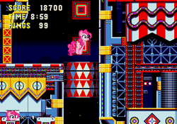 Size: 320x224 | Tagged: dead source, safe, artist:ikuntyphoon, character:pinkie pie, species:earth pony, species:pony, g4, barrel, carnival night zone, crossover, female, mare, sonic the hedgehog (series), sprite