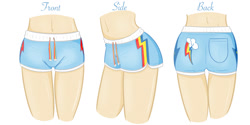 Size: 1280x640 | Tagged: safe, artist:steffy-beff, character:rainbow dash, species:human, ass, clothing, design, female, humanized, shorts, solo