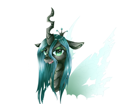 Size: 2600x2200 | Tagged: safe, artist:dream--chan, character:queen chrysalis, species:changeling, bust, changeling queen, fangs, female, frown, high res, looking at you, open mouth, solo